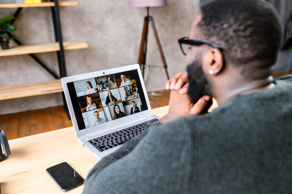 Man on virtual meeting